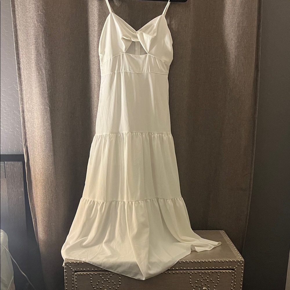 Ivory Tiered Maxi Dress with Front Twist